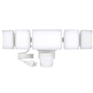 lot 20650 image: Olafus 100W Motion Sensor Outdoor Light Plug in, Motion Flood Light Dusk to Dawn, 10000LM IP65 Waterproof Exterior LED Security Lights, 5 Heads Motion Detector Floodlights for Garage Yard, White - Retail $80.27