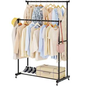 lot 20659 image: Calmootey Double Rods Clothing Rack, Rolling Garment Rack, Clothes Rack with Hooks, Hanging Clothes Organizer for Bedroom, Entryway, Black