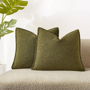 lot 20666 image: JUSPURBET Olive Green Boucle Broadside Throw Pillow Covers 24x24 inch Set of 2 for Couch Bedroom Sofa Living Room Decorative Soft Textured Cushion Cases with Hidden Zipper