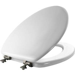 lot 20667 image: MAYFAIR 1844BNA 000 Toilet Seat with Brushed Nickel Hinges will Never Come Loose, ELONGATE, White - Brushed Nickel