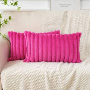 lot 20675 image: Soleebee Set of 2 Throw Pillow Covers Soft Cozy Velvet Pillowcase Faux Rabbit Fur Cover for Couch Sofa Bed Chair Home Decorative Pillows Cover (12x20 Inch, HOT Pink)