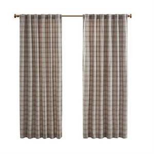 lot 20678 image: Madison Park Anaheim Cabin Plaid Curtain Window, Thermal Insulated Fleece Lining, Living Room Decor Light Blocking Drape for Bedroom, 1-Single Panel Pack, 50 x 84, Rod Pocket, Brown