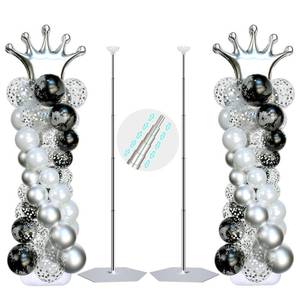 lot 20681 image: SINBEE Balloon Arch Stand, Balloon Arch Kit of 2, 7 Feet Height Adjustable Metal Balloon Column Stand for Party Decorations Wedding Birthday, Graduation Party Decoration, Baby Shower, Silver