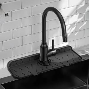 lot 20683 image: Meiliweser Silicone Faucet Splash Guard Gen 2 - Outlet & Slope Upgraded Faucet Water Catcher Mat - 15� x 5.5� - Sink Sponge Holder for Kitchen, Bathroom(Black)