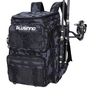 lot 20689 image: PLUSINNO Fishing Backpack with Rod Holders, 42L Large Water-Resistant Fishing Tackle Bag Store Fishing Gear for Fishing, Camping, Hiking, Fishing Gifts for Men Father, Black Camo