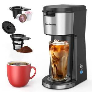 lot 20692 image: Famiworths Iced Coffee Maker, Hot and Cold Coffee Maker Single Serve for K Cup and Ground, with Descaling Reminder and Self Cleaning, Iced Coffee Machine for Home, Office and RV