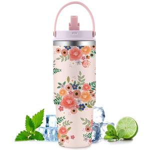 lot 20698 image: Ochapa Flowers 30oz Tumbler with Handle Flip Straw Lid Stainless Steel Water Bottle, Leakproof Travel Mug Coffee Cup, Birthday Mothers Day Christmas Gifts For Women Friends Flowers Bloom Lovers 2