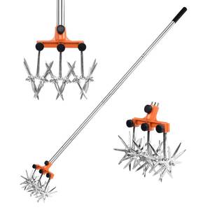 lot 20703 image: BARAYSTUS Rotary Cultivator Garden Rotary Tiller Adjustable Stainless Steel Poles Hand Tiller for Soil Mixing or Reseeding Grass Lawn Tiller Total Length 57 Inch.