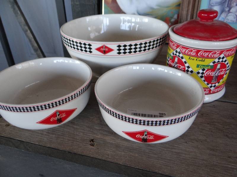 lot 985 image: Coca Cola bowls and glass canister.