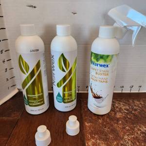 lot 195 image: Norwex carpet stain buster and 2 dishwasher liquid all new