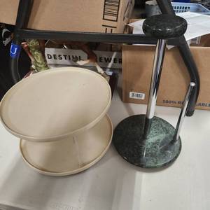 lot 239 image: Marble paper towel holder and lazy susan turntable