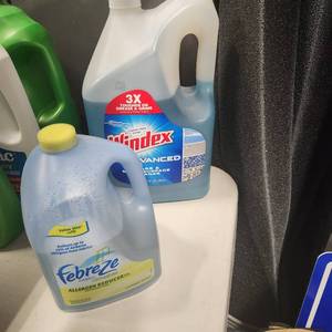 lot 240 image: Windex Advanced glass cleaner 23 full and Febreze value size refill 12 full
