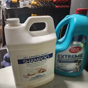 lot 242 image: Pet Owners carpet shampoo and Simple Solution Extreme stain and odor remover both almost full