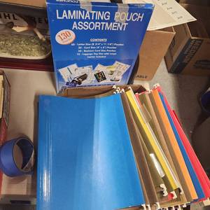 lot 244 image: Pendaflex hanging file folders and Laminating pouch assortment