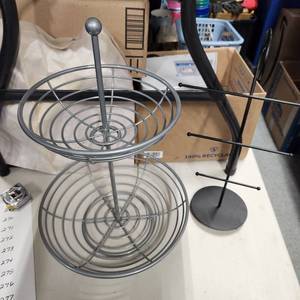 lot 262 image: 2 tier fruit basket 18 tall and cup holder