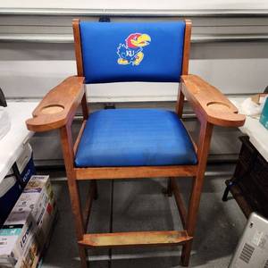 lot 302 image: KU Jayhawks pool table chair 44 x 28.5 x 23 (seat 28 x 19)