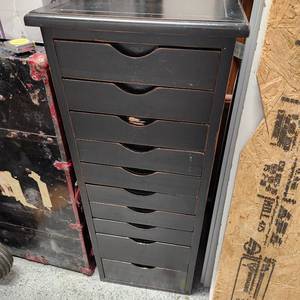 lot 619 image: Black 10 drawer craft cabinet 41 x 16 x 14.5