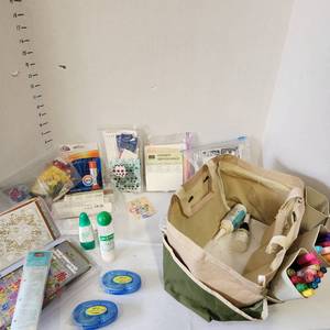 lot 630 image: Stampin Up write pens, stickers, crafter tape aqua painter in craft bag