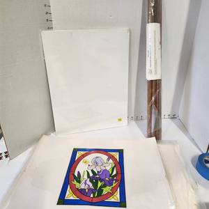 lot 637 image: Creative Circle deluxe needlework frame, canvas 14 x 18 and Lillian Vernon window cling