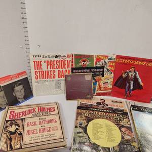 lot 654 image: JFK memorial record, KennedyJohnson button and assorted albums