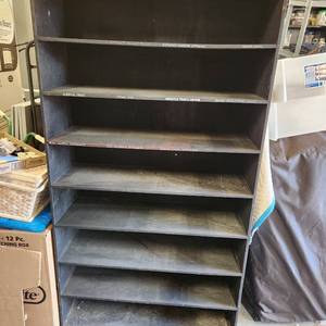 lot 706 image: Wood storage shelvescabinet 68 x 36 x 12 very sturdy