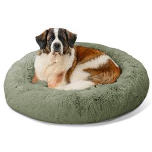 lot 17577 image: Best Friends by Sheri The Original Calming Donut Dog and Cat Bed in Shag Fur, Sage Green, Extra Large, 45x45 - Retail $96.99