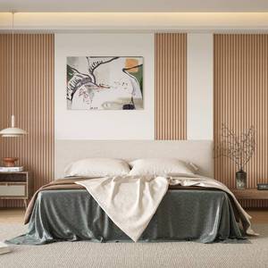 lot 17584 image: POHARE WPC Slat Wall Panels, 8 Pack Accent Slat Wood Slats for Wall and Ceilings, Acoustic Panels for Interior Wall Modern D�cor, Oak, 95 x 6 in - Retail $156.76