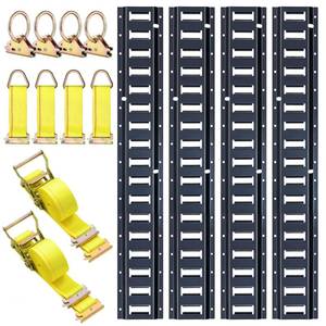 lot 17588 image: Trekassy 8ft E Track Rail Tie-Down Kit - 4 Pack 8 Etrack Rails & 10 Cargo Trailer Accessories for Trucks, Vans, Garages, Trailer Tie Down System - Retail $154.47