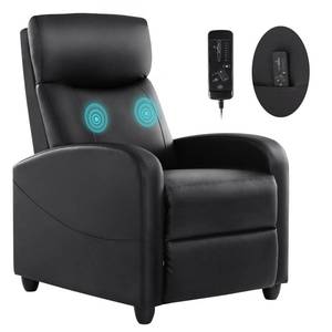 lot 17592 image: Sweetcrispy Recliner Chair for Adults, Massage PU Leather Small Recliner Home Theater Seating with Lumbar Support, Adjustable Modern Reclining Chair with Padded Seat Backrest, Living Room (Black) - Retail $124.3
