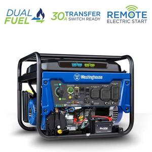 lot 17604 image: Westinghouse 6600 Peak Watt Home Backup Dual Fuel Portable Generator w Remote Electric Start & CO Sensor - Retail $688.52