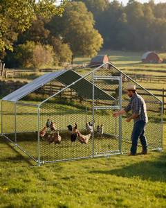 lot 17606 image: VerisShade Chicken Run, Chicken Coop for 1020 Chickens, Metal Chicken Coop with Waterproof and Anti-UV Cover, Outdoor Chicken Coop Run 13.1 x 9.8 x 6.4 Ft - Retail $189.37