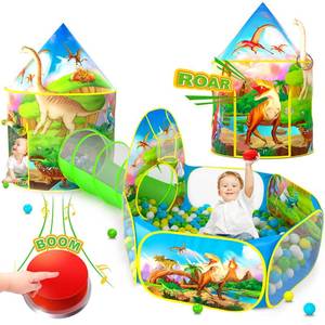 lot 41948 image: PigPigPen 3pc Dinosaur Play Tent for Kids with Big Roar Button, Baby Ball Pit, Crawl Tunnel, Castle Tents for Toddlers, Children Indoor & Outdoor Playhouse Toys, Perfect Kid��s Gifts