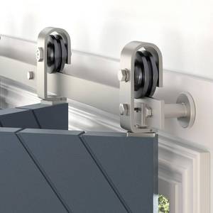 lot 41954 image: EaseLife 24Brushed Nickel Bi-folding Sliding Barn Door Hardware Track Kit for 2 Closet Door,Top Mount,Heavy Duty,Slide Smoothly Quietly,Easy Install,No Door (Track Length 28for Double 12 Wide Door) - Retail $80.07