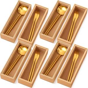 lot 43980 image: Kigley 8 Pieces Bamboo Drawer Organizer Kitchen Utensils Wooden Utensil Organizer for Drawers Stackable Wooden Storage Box Bamboo Silverware Tray for Drawer (9 x 3 x 2 Inch)