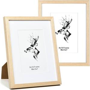 lot 43986 image: Yaetm 8x10 Black Picture Frame Set of 2, Solid Wood Photo Frames with Tempered Glass, Display 5x7 with Mat or 8x10 without Mat for Wall Mounting and Tabletop (2 Pack, Black)