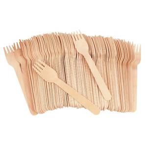 lot 45970 image: 100 Pack Disposable Wooden Forks - 6.2 Length Compostable Forks - Biodegradable Forks For Home, Office, School, Parties, Camping, Picnics, Restaurant, Catering, Weddings, Dinner, Events, Daily Using