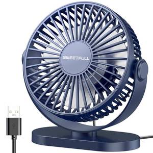 lot 45971 image: SWEETFULL USB Desk Fan Small Quiet - 3 Speeds Mini Personal Portable Fan 360° Rotation Adjustable, 5 Inch Office Table Cooling Gadgets on Desktop (Blue)