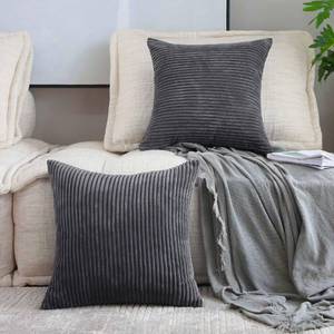 lot 45972 image: Home Brilliant Throw Pillow Covers 2 Packs Soft Cushion Covers Striped Velvet Throw Pillow Cases for Bed Living Room, 55x55 cm, 22 x 22 Inch, Dark Grey
