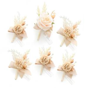 lot 45977 image: Lings Moment Boutonniere for Men, 6pcs Groom Groomsmen Boutonniere, Artificial Flowers for Wedding DecorPromHomecoming, etc.White Nude