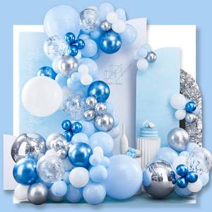 lot 45985 image: PartyWoo Blue Balloon Garland Kit, 140 pcs Blue and White Balloon Arch Kit, 4D Silver Balloons, Metallic Balloons, Confetti Balloons for Baby Shower Decorations, Birthday Decorations, Baptism