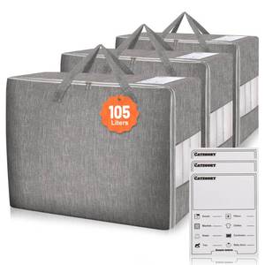lot 45986 image: Karceyworth 3 Pack 105L Comforter Storage Bags, Extra Large Bedding Storage Bags with Card and Clear Window, Reinforced Handles & Zippers, Foldable Closet Organizers for Blanket Pillow Clothes