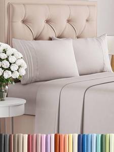 lot 45997 image: King Size 4 Piece Sheet Set - Comfy Breathable & Cooling Sheets - Hotel Luxury Bed Sheets for Women and Men - Deep Pockets, Easy-Fit, Soft and Wrinkle Free Sheets - Light Grey Oeko-Tex Bed Sheet Set