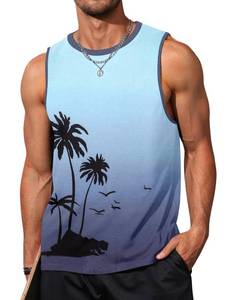 lot 48942 image: Mens Tank Top Graphic Sleeveless Shirts Beach Coconut Tree Workout Gym Muscle Mens Tanks for Summer Vacation Tropical Tank Tops for Men Blue 3X-Large