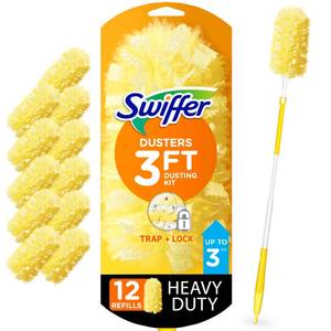 lot 48958 image: Swiffer Duster Heavy Duty Dusting Kit, Cleaning Supplies, 3 ft Extended Handle, 1 Duster, 2 Refills