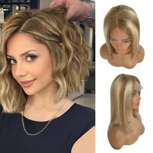 lot 48959 image: Belaved Blonde Bob Wig Human Hair 4x4 Lace Closure Wig Straight Bob Wigs #8T1860 Ash Brown to Blonde Highlights 150% Density Human Hair Lace Front Wigs 10inch