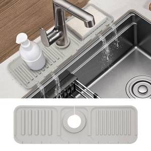 lot 48964 image: YXSS Silicone Sink Splash Guard 12 inch Sink Protectors for Kitchen Sink Faucet Handle Drip Catcher Mat for Bathroom Countertop Protect Sponge Holder, Grey