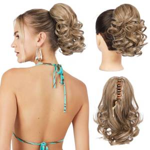 lot 48966 image: REECHO 9 Short Ponytail Extension, Classic Loose Curly Wavy Claw Clip Pony tails Hair Extensions HP001 Hairpieces for Women - Dark Blonde
