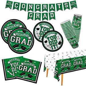 lot 48971 image: Graduation Party Supplies Graduation Party Dinnerware Set blue Disposable Paper Plates Napkins Cups Tablecloth Banner for Congrats Grad Party Decorations, Serve 25