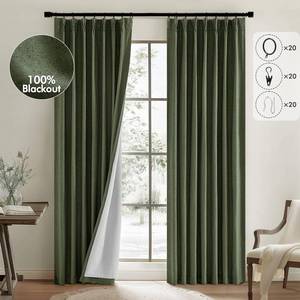 lot 48982 image: MIULEE Olive Green Pinch Pleated 100% Blackout Linen Curtains for Bedroom, Room Darkening Dark Green Window Curtains 84 inches Long for Living Room, Black Out Pleat Drapes with Pin Hooks, 2 Panels