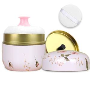 lot 48990 image: SHIMIDO Body Powder Puff and Container, 3.15 Portable Empty Body Powder Container for Baby Womens Loose Dusting Powder, Powder Case Box with Lids for Bath, Travel and Home Use (Old time)